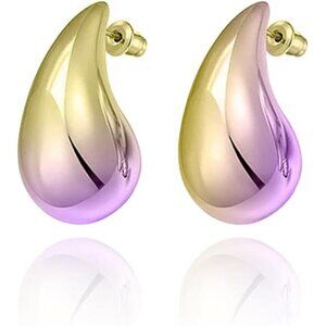 Chunky Teardrop Earrings – Gold & Silver Drop Studs, Hypoallergenic